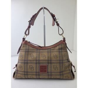 Dooney & Bourke East West Slouch Plaid Logo Hobo Shoulder Bag EUC